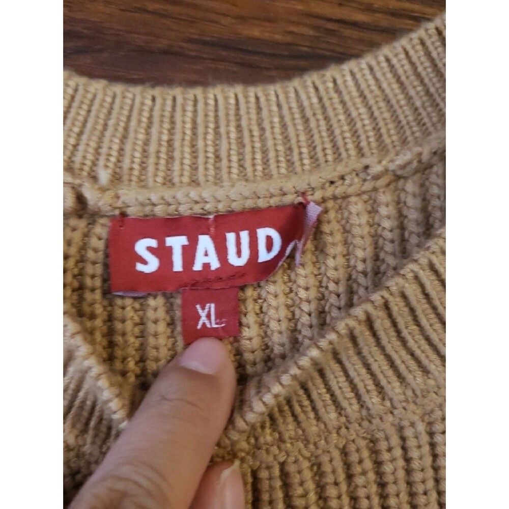 STAUD Camel Marylebone Ribbed Knit Sweater Dress Size XL Chic Feminine Cozy - Picture 3 of 8